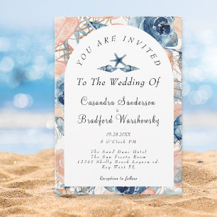 Convite Casamento de Praia de Aquarela Azul Flores de Água