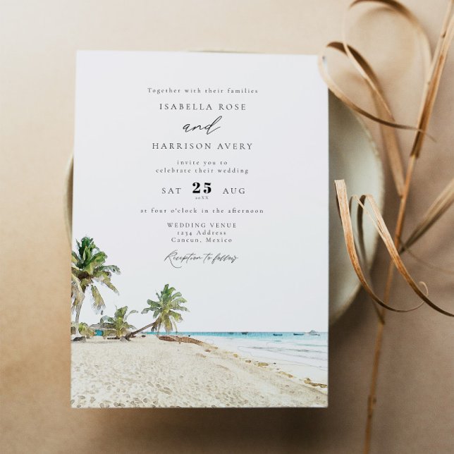 Convite Casamento de Praia de Aquarela do México CANCUN (Criador carregado)