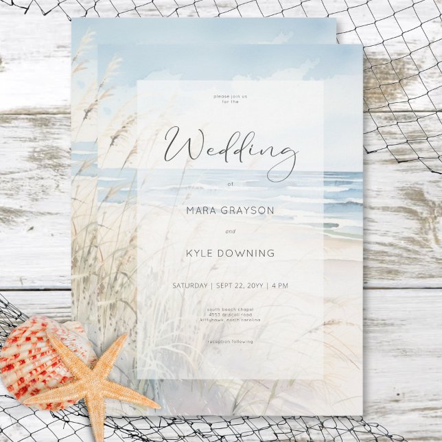 Convite Casamento de Praia de Aquarela Moderna em Costeira (Modern Seaside Watercolor Beach Wedding Invitation)