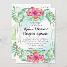 Casamento de Praia de Aquarela Tropical Hibiscus F