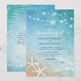 Convite Casamento de Praia de Azul e Teal Watercolor