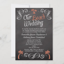 Convite Casamento de Praia de Coral Chalkboard