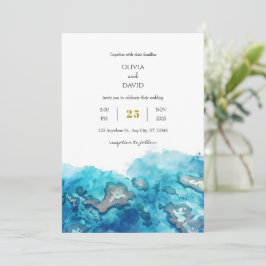 Convite Casamento de Praia de Coral de Oceano Tropical Azu