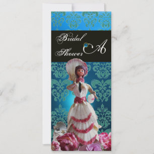 CONVITE CASAMENTO DE PRAIA DE DAMASK AZUL - MONOGRAMA DE C