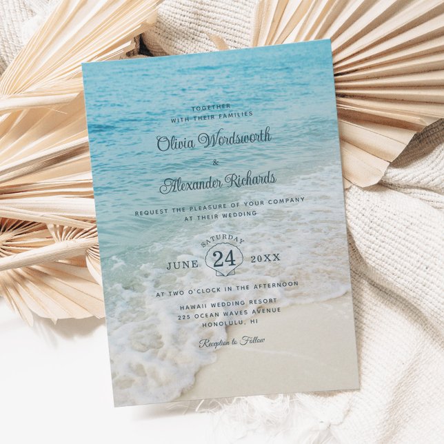 Convite Casamento de Praia de Destino de Oceano Tropical (Criador carregado)