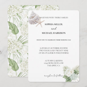 Convite Casamento de Praia de Flores de Hydrangea Branca R