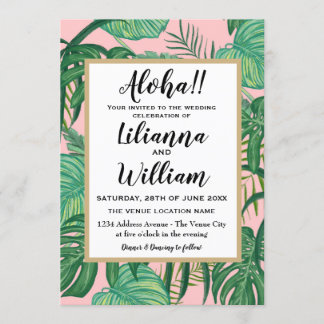 Convite Casamento de Praia de Folhas Tropicais Hawaianas, 