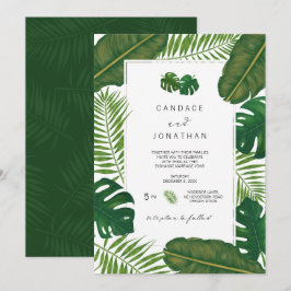 Convite Casamento de Praia de Folhas Tropicais Pintadas