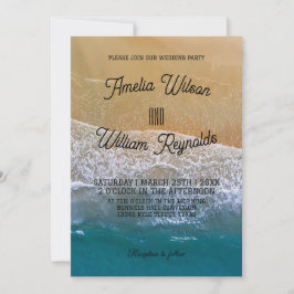 Convite Casamento de Praia de Ondas do Mar Elegante
