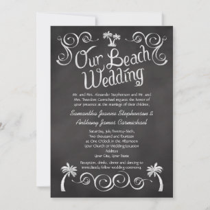 Convite Casamento de Praia de Palm Tree Chalkboard