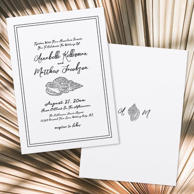 Convite Casamento de praia de Seashell Clássica Elegante V (Elegant Vintage Classic Seashell Beach Wedding Invitation)