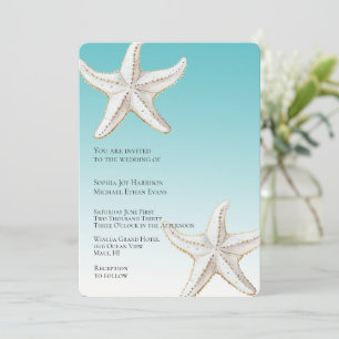 Convite Casamento de praia de Starfish branco Dourado de A