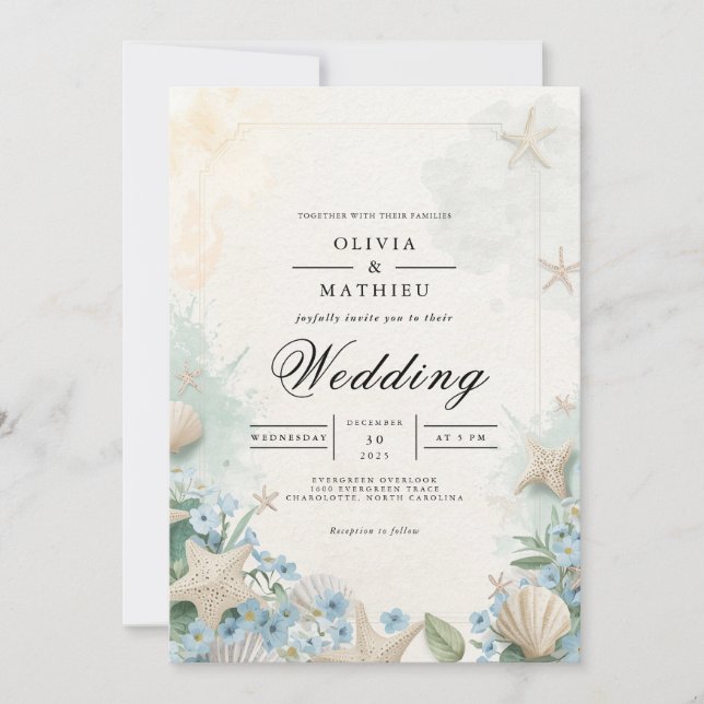 Convite Casamento de Praia de Starfish Costal (Frente)