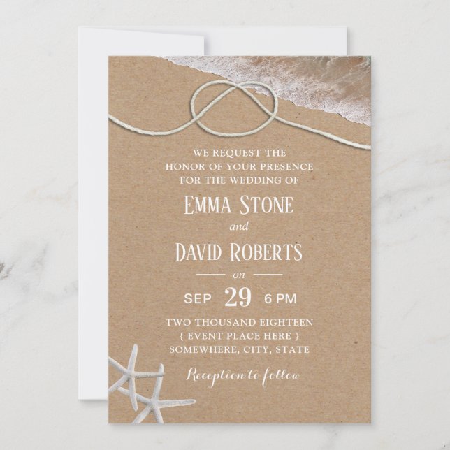 Convite Casamento de Praia do Casando Rustic Starfish (Frente)