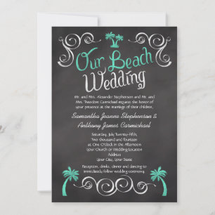 Convite Casamento de Praia do Chalkboard Turquoise Palm Tr