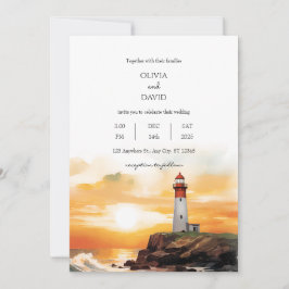 Convite Casamento de Praia do Farol de Luz Sunset Costeira