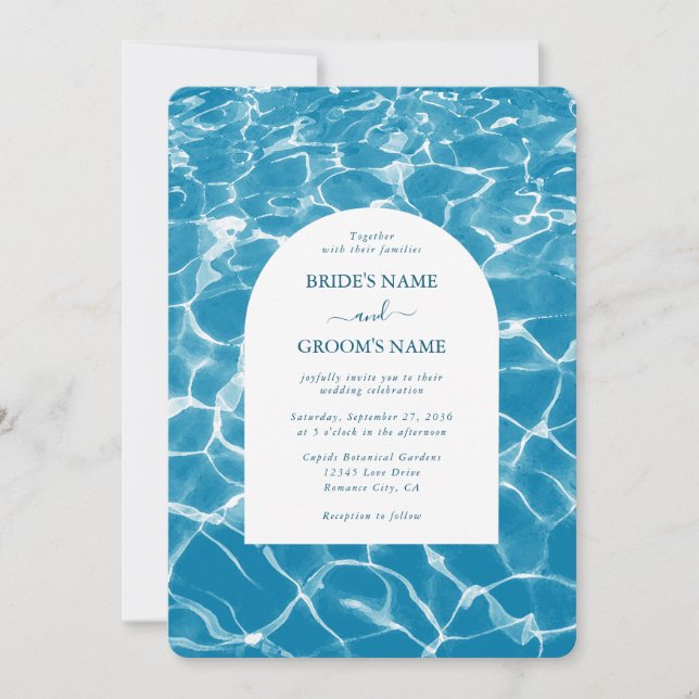 Convite Casamento de Praia do Oceano Azul Moderno com Aqua (Frente)