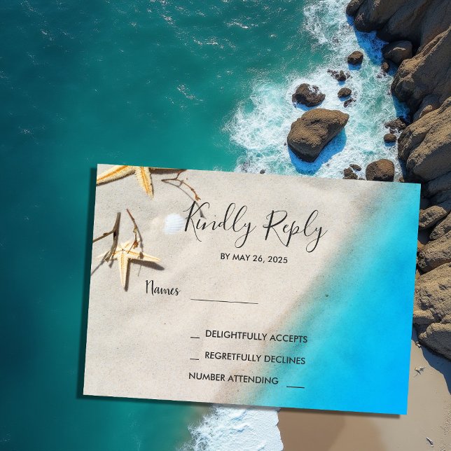 Convite Casamento de praia do oceano tropical RSVP (Tropical ocean beach wedding RSVP Invitation. )