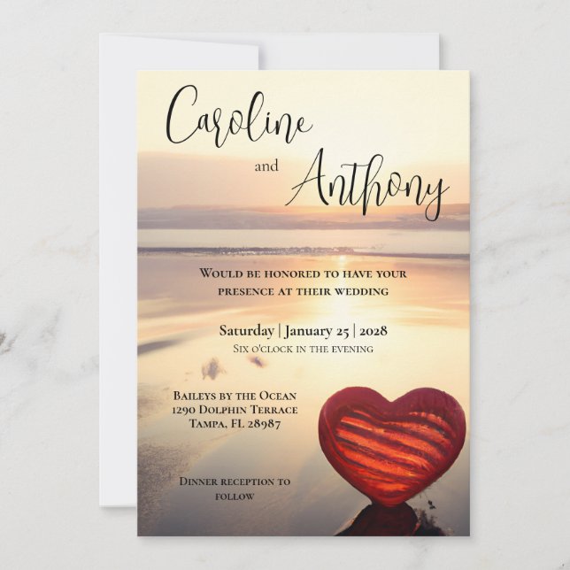 Convite Casamento de Praia do Tema Oceano (Frente)