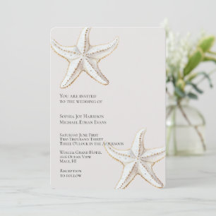 Convite Casamento de Praia Dourada de Starfish Branco Trop