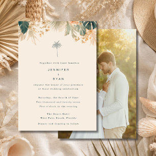 Convite Casamento de Praia Elegante com Palmeira Tropical