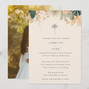 Convite Casamento de Praia Elegante com Palmeira Tropical