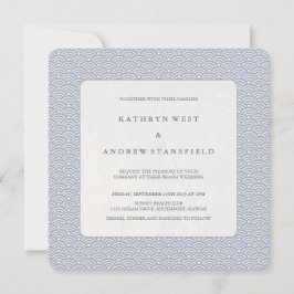 Convite Casamento de Praia Elegante de Ondas Pequenas e Az