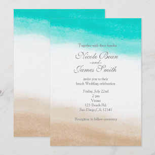 Convite Casamento de Praia Elegante em Aquarela Azul Turqu