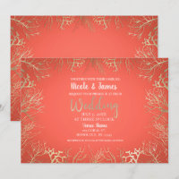Casamento de Praia Elegante Laranja Coral Dourado