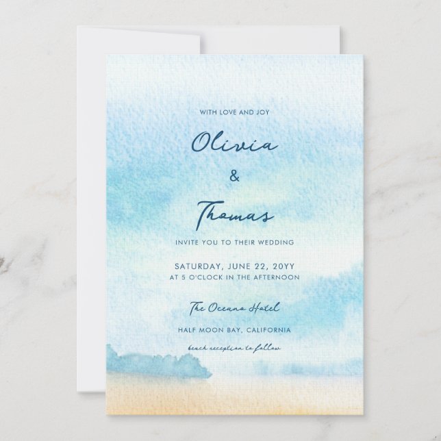 Convite Casamento de praia Elegante Morning Ocean Mist Sea (Frente)
