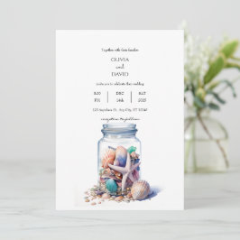 Convite Casamento de praia em jar centerole, Seashells Gla