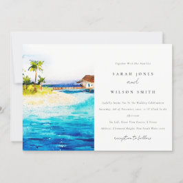 Convite Casamento de praia em Villa Seascape, tropical Ove