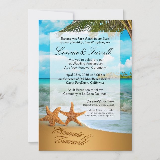 Convite Casamento de praia Faux Vellum Casal de Starfish (Frente)