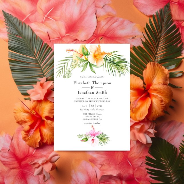 Convite Casamento de Praia Floral Tropical de Watercolor (Criador carregado)