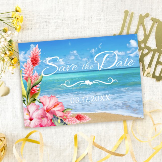 Convite Casamento de Praia Floral Tropical - Salve a Data (Criador carregado)