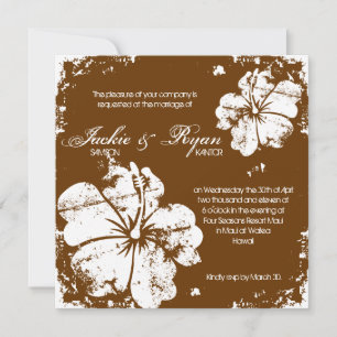 Convite Casamento de Praia Grunge Hibiscus Chocolate Brown
