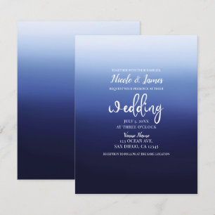 Convite Casamento de Praia Minimalista Moderno Azul Mar Oc