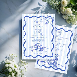 Convite Casamento de praia na orla azul com rsvp