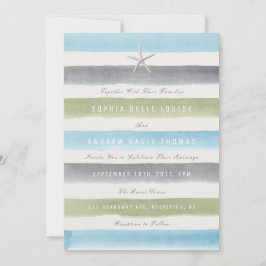 Convite Casamento de praia náutica com faixas de aquarelas