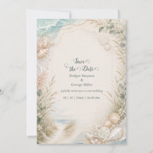 Convite Casamento de Praia Romântico à Beira-Mar com Aquar