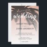 Convite Casamento de Praia Rosa Pink com Palm Tree<br><div class="desc">Convite de casamento de destino chic com design de palmeira tropical sobre fundo rosa empoeirado apresenta elegante caligrafia manuscrita e tipografia moderna. Basta adicionar seus detalhes de casamento a este convite de casamento de praia na moda tropical. Desenvolvido exclusivamente para você pelo Happy Dolphin studio. Estamos felizes em ajudá-lo a...</div>