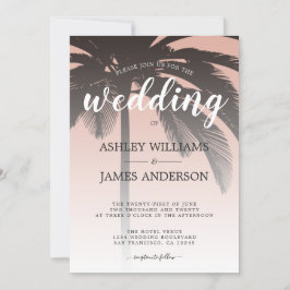 Convite Casamento de Praia Rosa Pink com Palm Tree