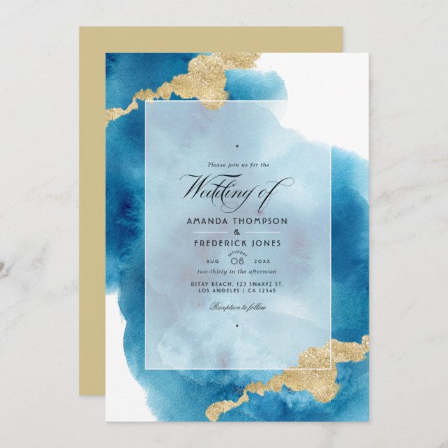 Convite Casamento de Praia RSVP de Código QR de Aquarela (Frente/Verso)