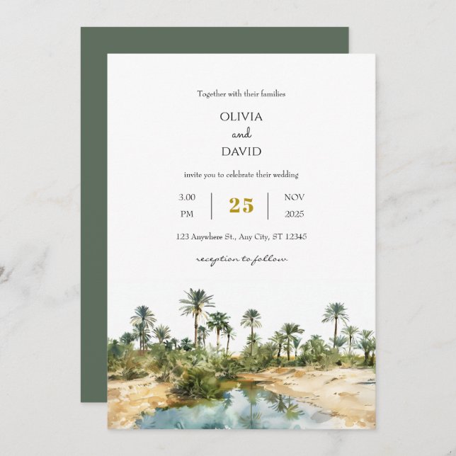 Convite Casamento de Praia Rustic Seaside Palm Oasis (Frente/Verso)