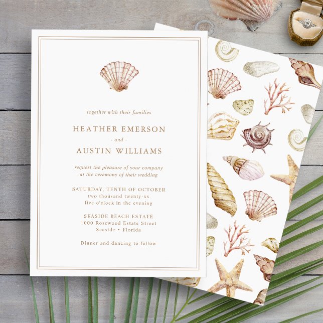 Convite Casamento de praia simples (Simple Elegant Beach Watercolor Seashell Wedding Invitation by Painted Paperie
)