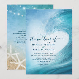 Convite Casamento de Praia Tropical da Onda Oceânica Elega