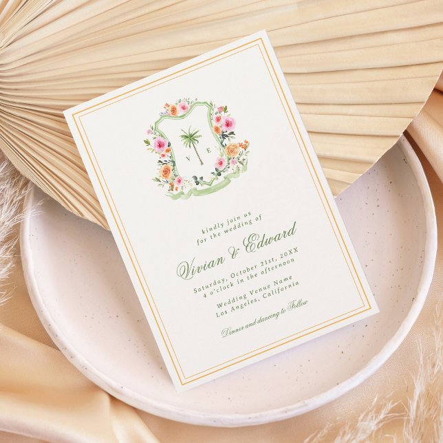 Convite Casamento de Praia Tropical de Palm Tree Crest Mon (Criador carregado)