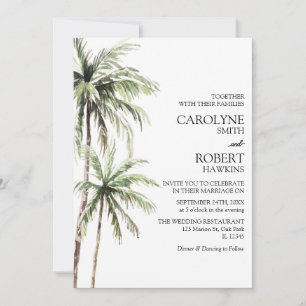 Convite Casamento de Praia Tropical de Palm Trees Watercol