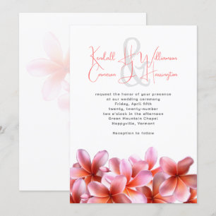 Convite Casamento de Praia Tropical de Plumeria Rosa