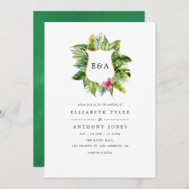 Convite Casamento de Praia Tropical de Verão de Monograma